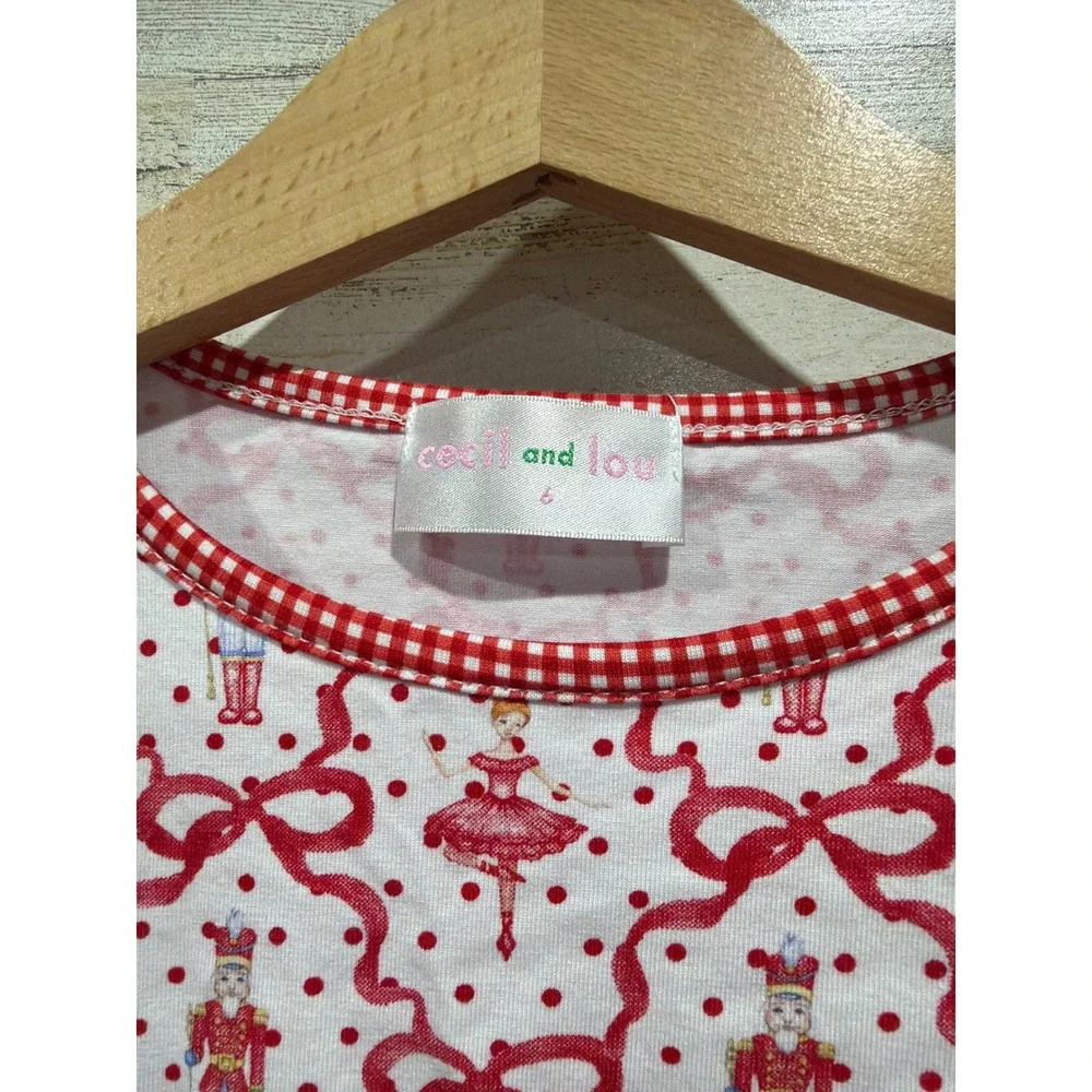 Cecil and Lou Shirt Girls 6 Red Nutcracker Ballerina Ruffle Holiday EUC